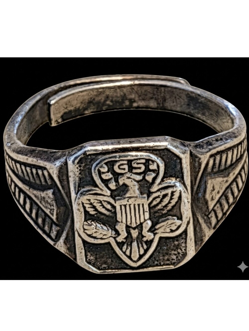 Vtg Sterling Silver Girl Scouts Signet Adjustable Ring